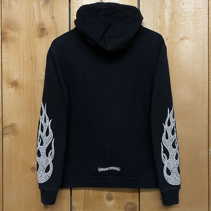 Chrome Hearts chrome hearts cemetery cross flame sleeve pullover hoodie ...