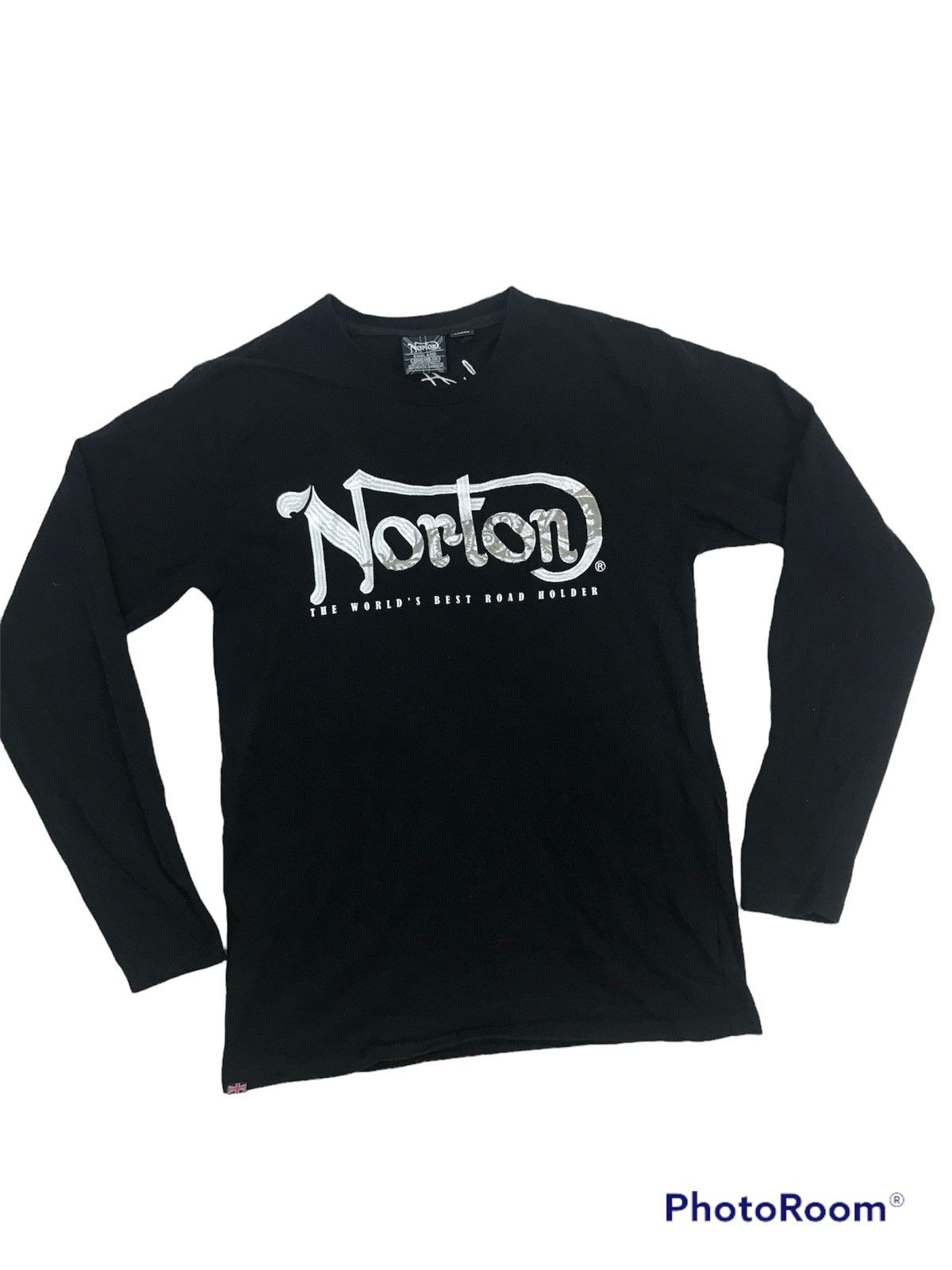 image of Gear For Sports x Norton The Legends Of Norton Embroidered Longsleeve Tee in Black (Size Medium)