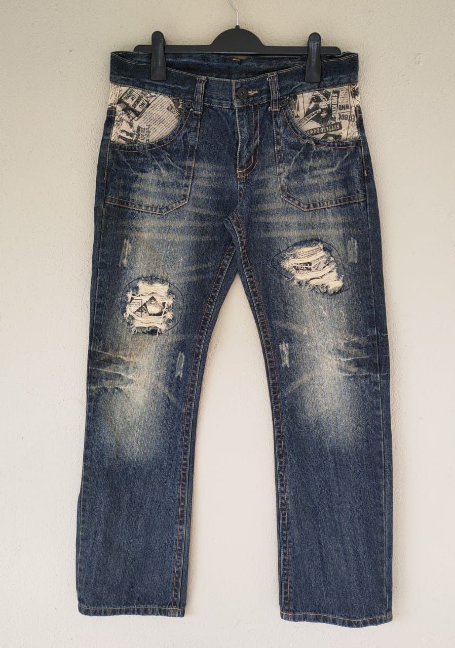 image of Beauty Beast x Distressed Denim Rock And Roll Denim Pant in Blue, Men's (Size 33)