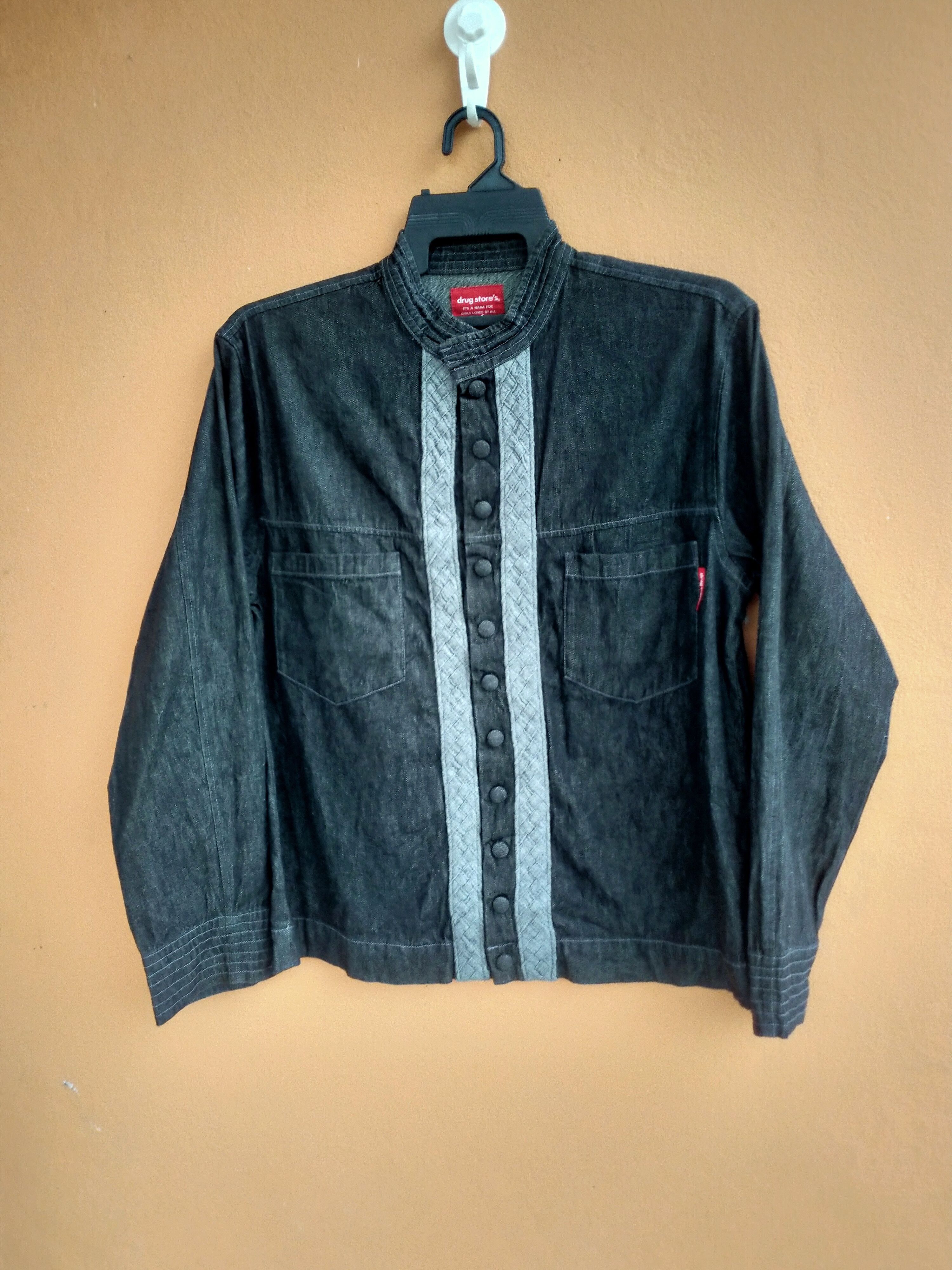 image of Archival Clothing x Denim Jacket Drug Store Snap Button Denim Jacket in Black (Size Medium)