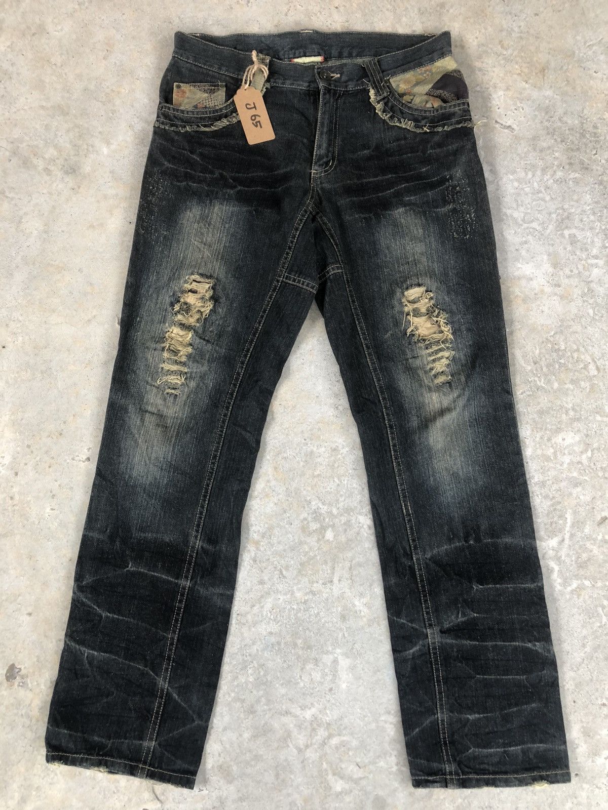 image of If Six Was Nine Vintage Gumu Distressed Jeans Patchwork Denim in Blue, Men's (Size 35)