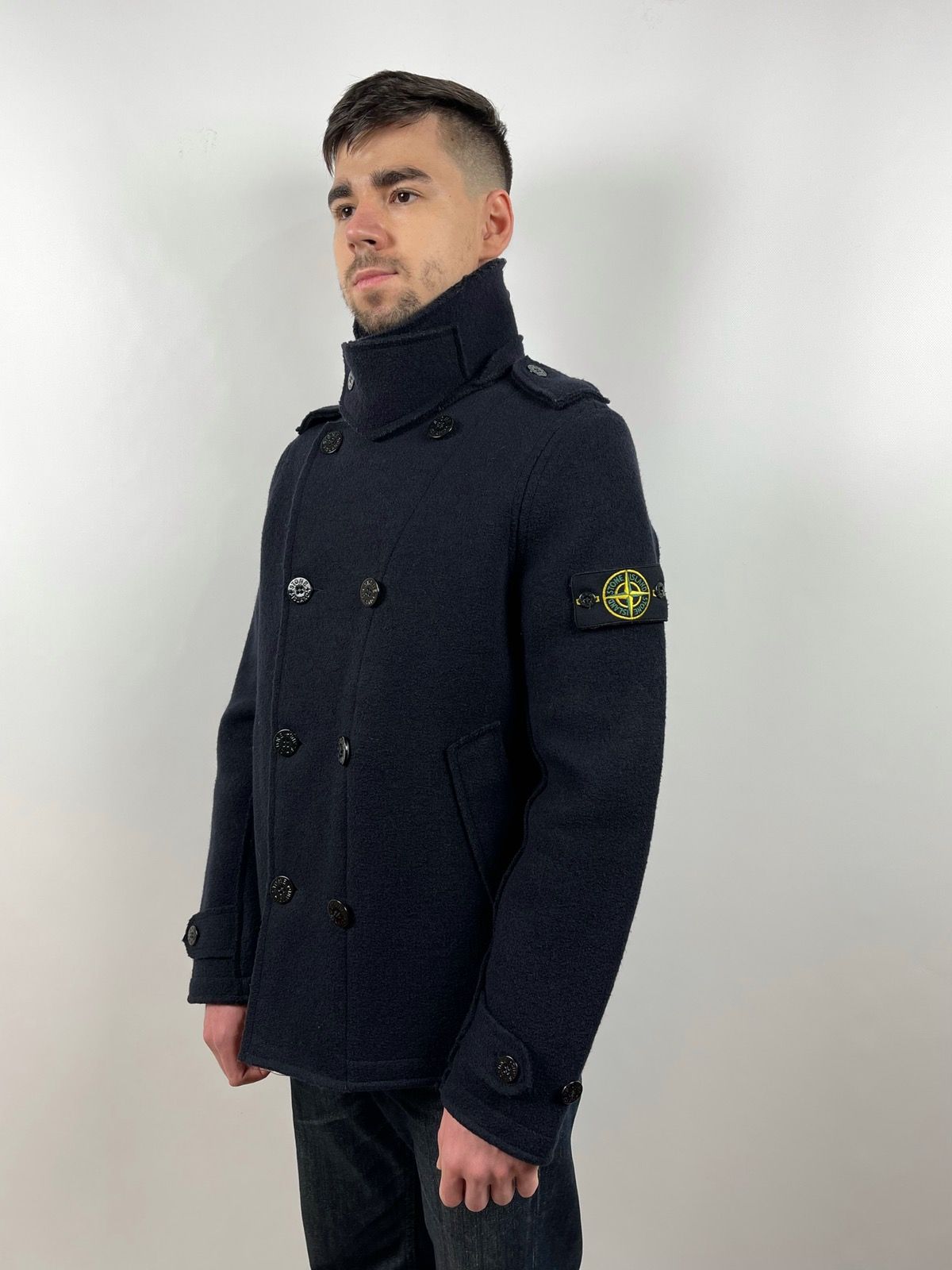 Pre-owned Stone Island Double Breasted Wool Coat Jacket In Navy Blue