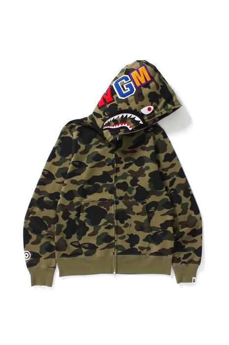 Bape Bape 1st Camo Shark Full Zip Hoodie Green | Grailed