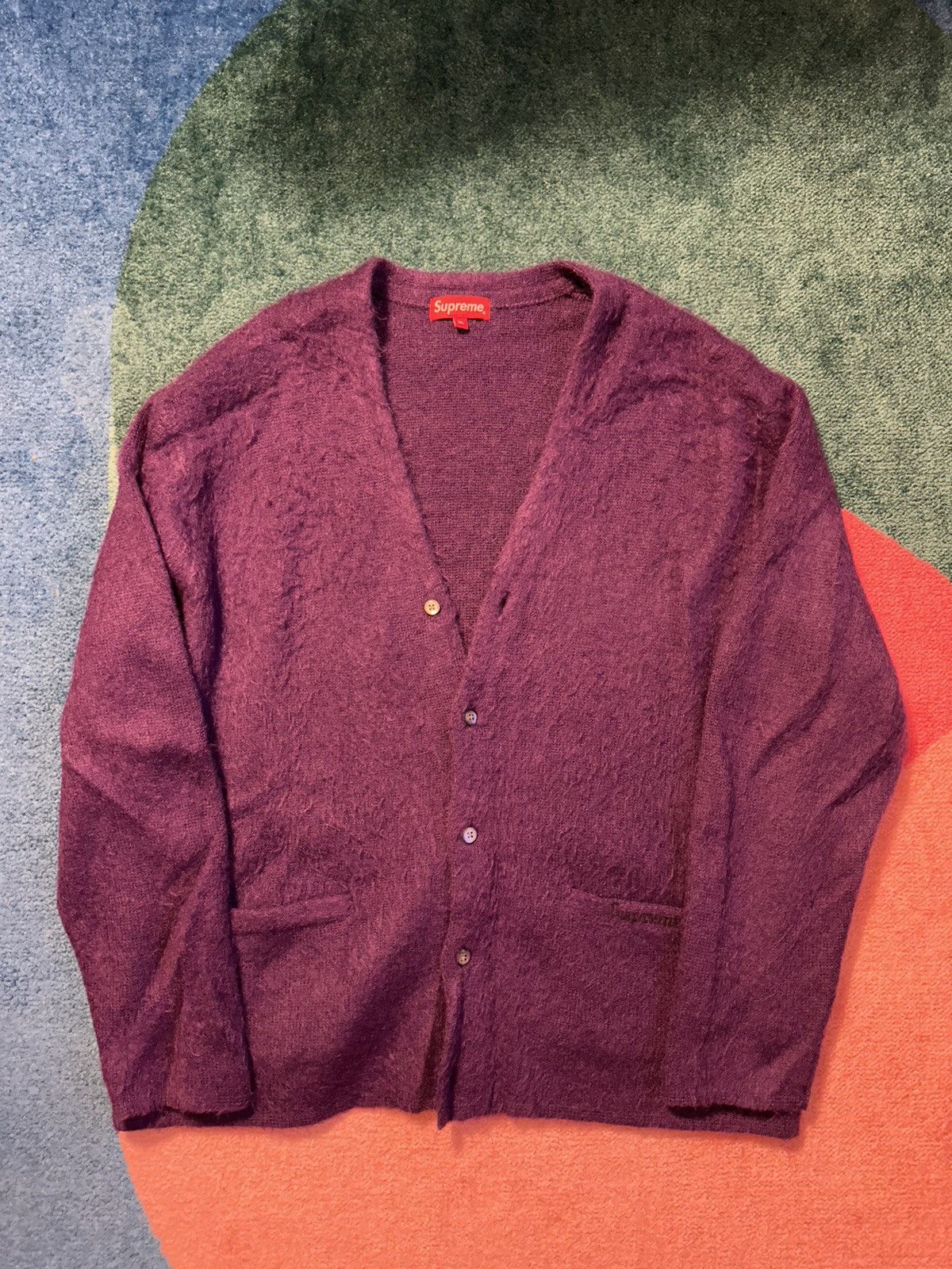 Pre-owned Supreme Brushed Mohair Cardigan In Purple | ModeSens