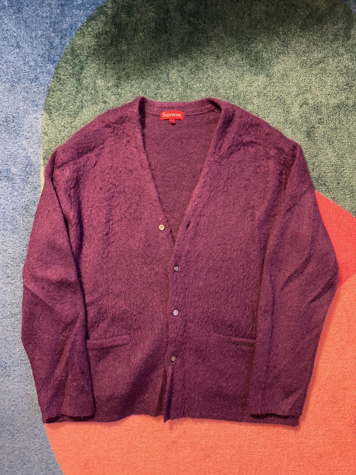 Image of Supreme Brushed Mohair Cardigan in Purple, Men's (Size XL)