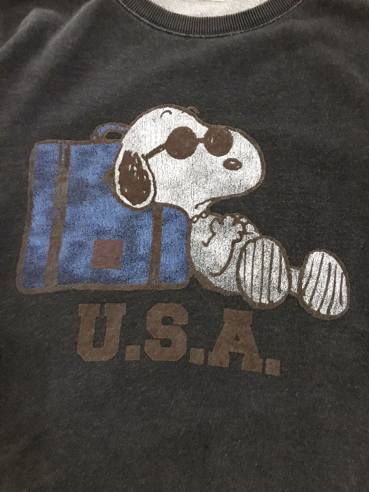 Cartoon Network × Peanuts Vintage Peanuts Black Distressed USA Snoopy Logo Sweatshirt Size US S / EU 44-46 / 1 - 3 Thumbnail