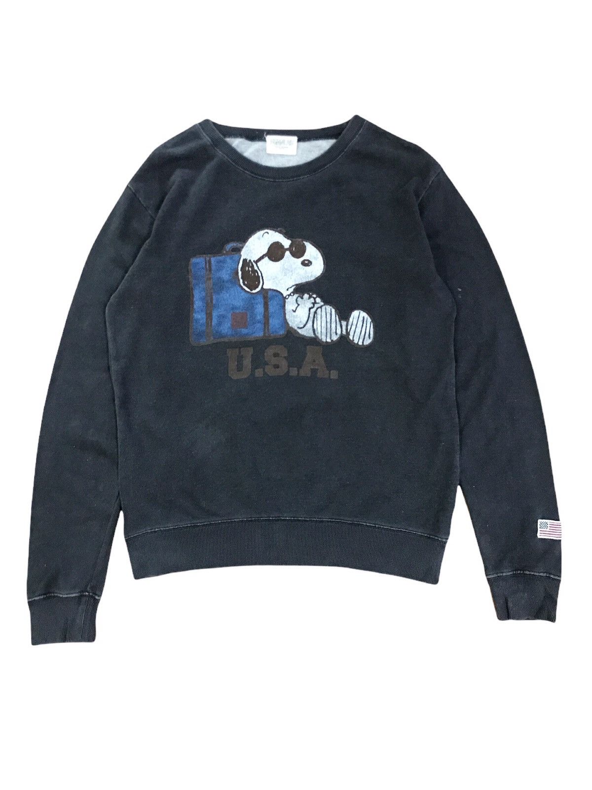 Cartoon Network × Peanuts Vintage Peanuts Black Distressed USA Snoopy Logo Sweatshirt Size US S / EU 44-46 / 1 - 1 Thumbnail