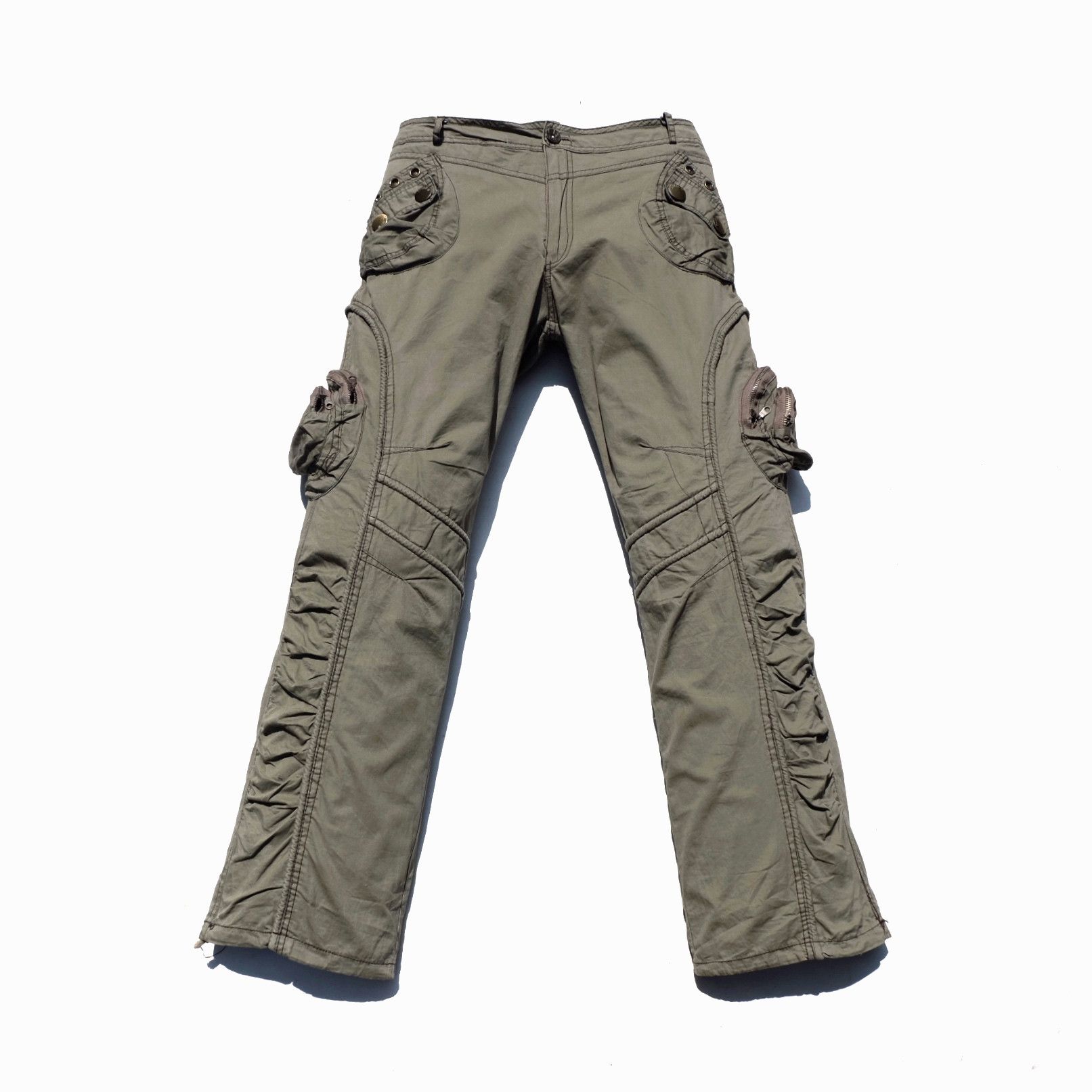 image of Beauty Beast x Ppfm Unbranded 3D Multipocket Light-Weight Cargo Pants in Green Brown (Size 33)