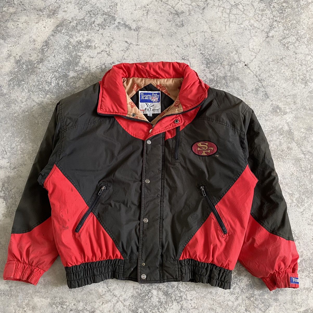 NFL Vintage 90's SF 49ers Faded Distressed Bomber Jacket Size US L / EU 52-54 / 3 - 14 Thumbnail
