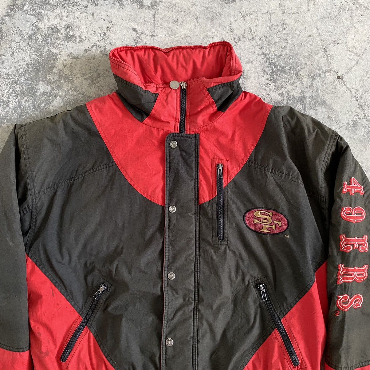 NFL Vintage 90's SF 49ers Faded Distressed Bomber Jacket Size US L / EU 52-54 / 3 - 9 Thumbnail