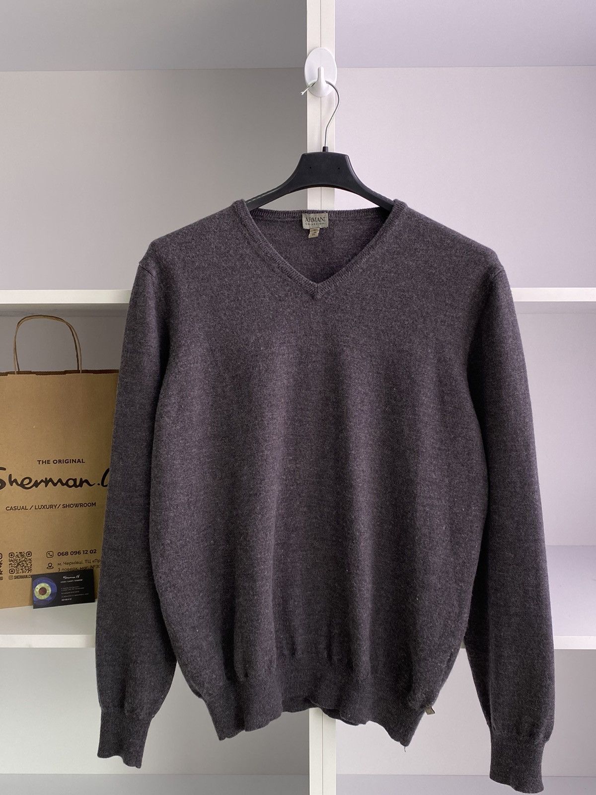 Giorgio Armani Giorgio Armani Grey Cashmere V-Neck Long Sleeve Sweater Size US XXL / EU 58 / 5 - 2 Thumbnail