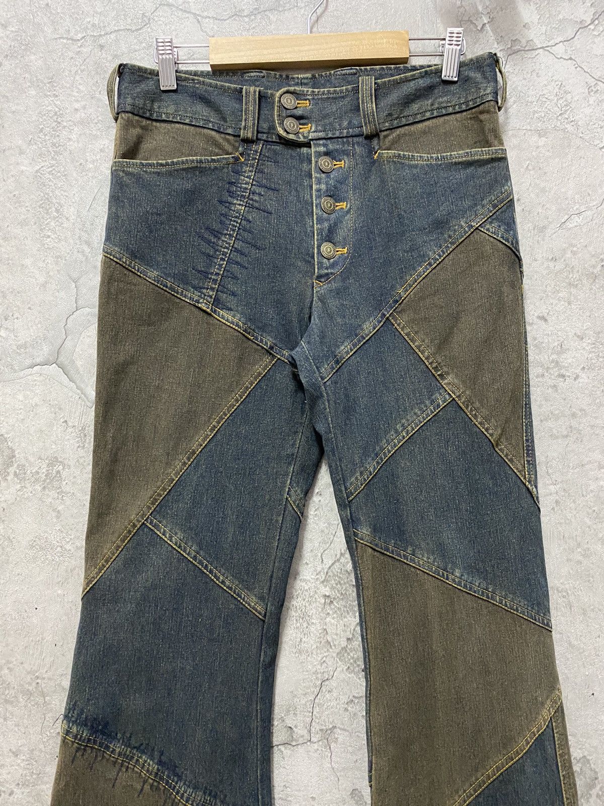 Tornado Mart Tornado Mart Panelled Layer Flared Denim Pants Size US 30 / EU 46 - 4 Thumbnail