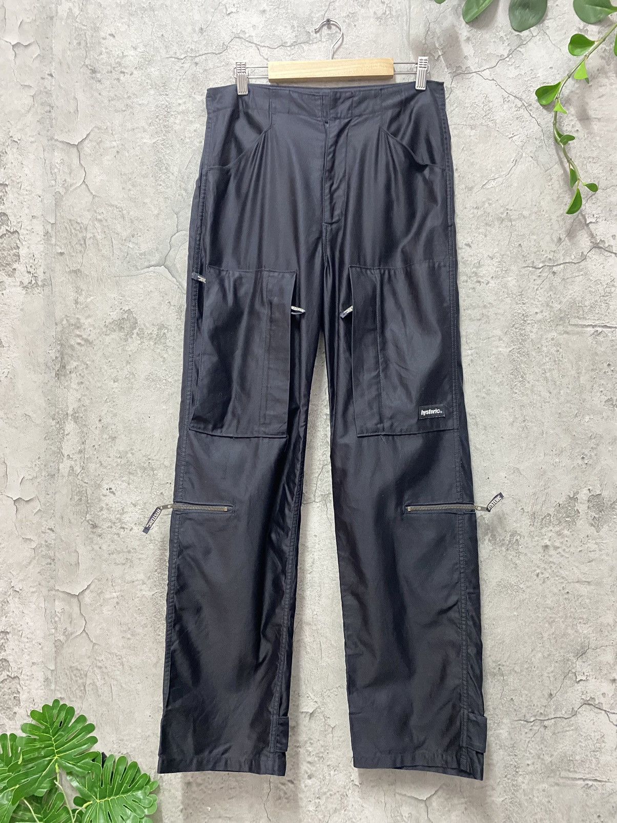 image of Vintage Hysteric Glamour Parachute Technical Cargo Pants in Black Satin, Men's (Size 31)