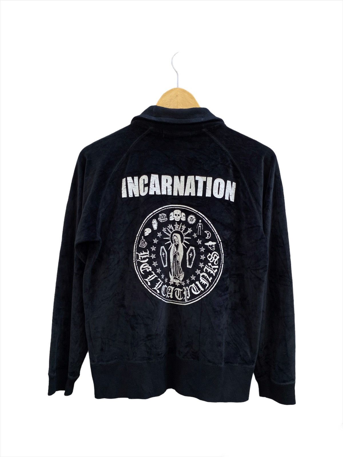 image of Beauty Beast x Hysteric Glamour Hellcat Punks “Incarnation” Velvet Zip Up Sweatshirt in Black (Size