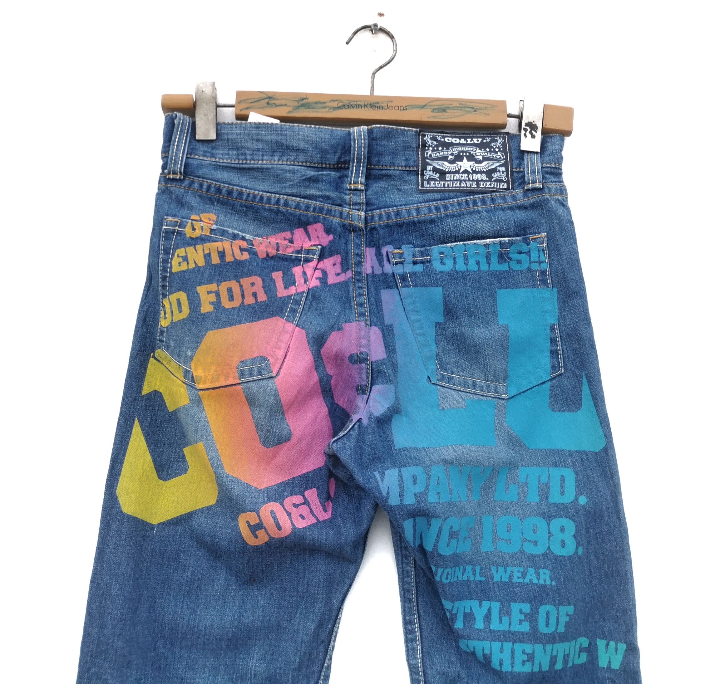 Japanese Brand 🔥Co&Lu Rainbow Colour Big Logo Evisu Daicock Denim Jeans🔥 Size US 31 - 4 Thumbnail