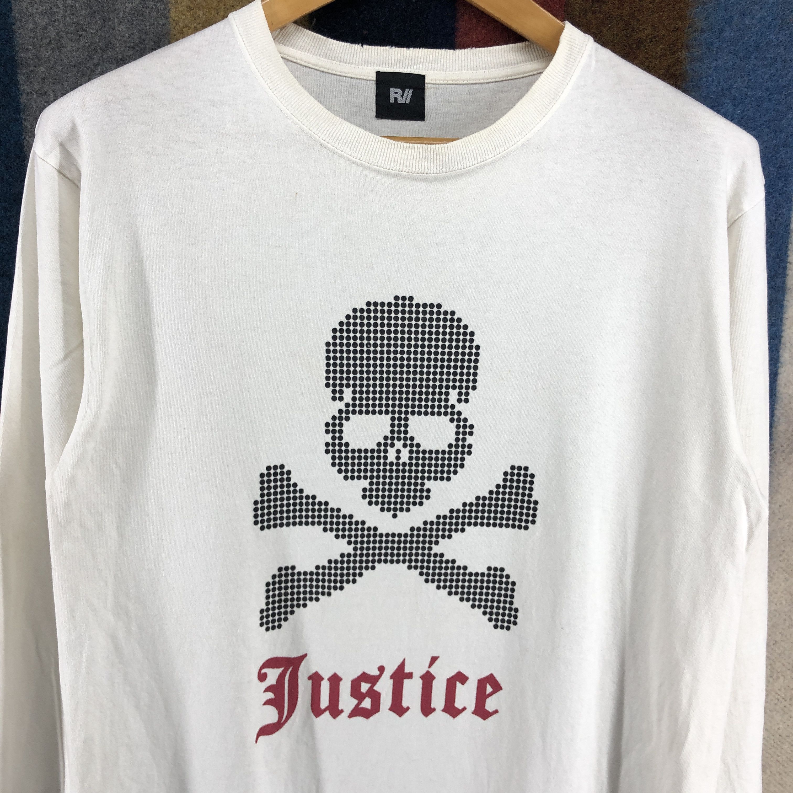 Japanese Brand JUSTICE by R// Long Sleeve Tees Hazard Skull #0205/J Size US S / EU 44-46 / 1 - 2 Thumbnail