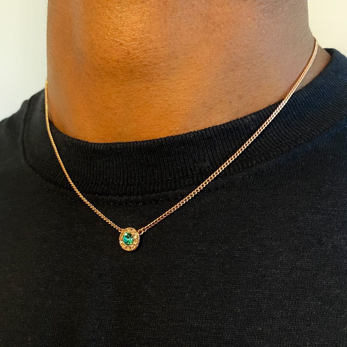 image of Givenchy Green Charm Rose Gold Chain Necklace, Men's