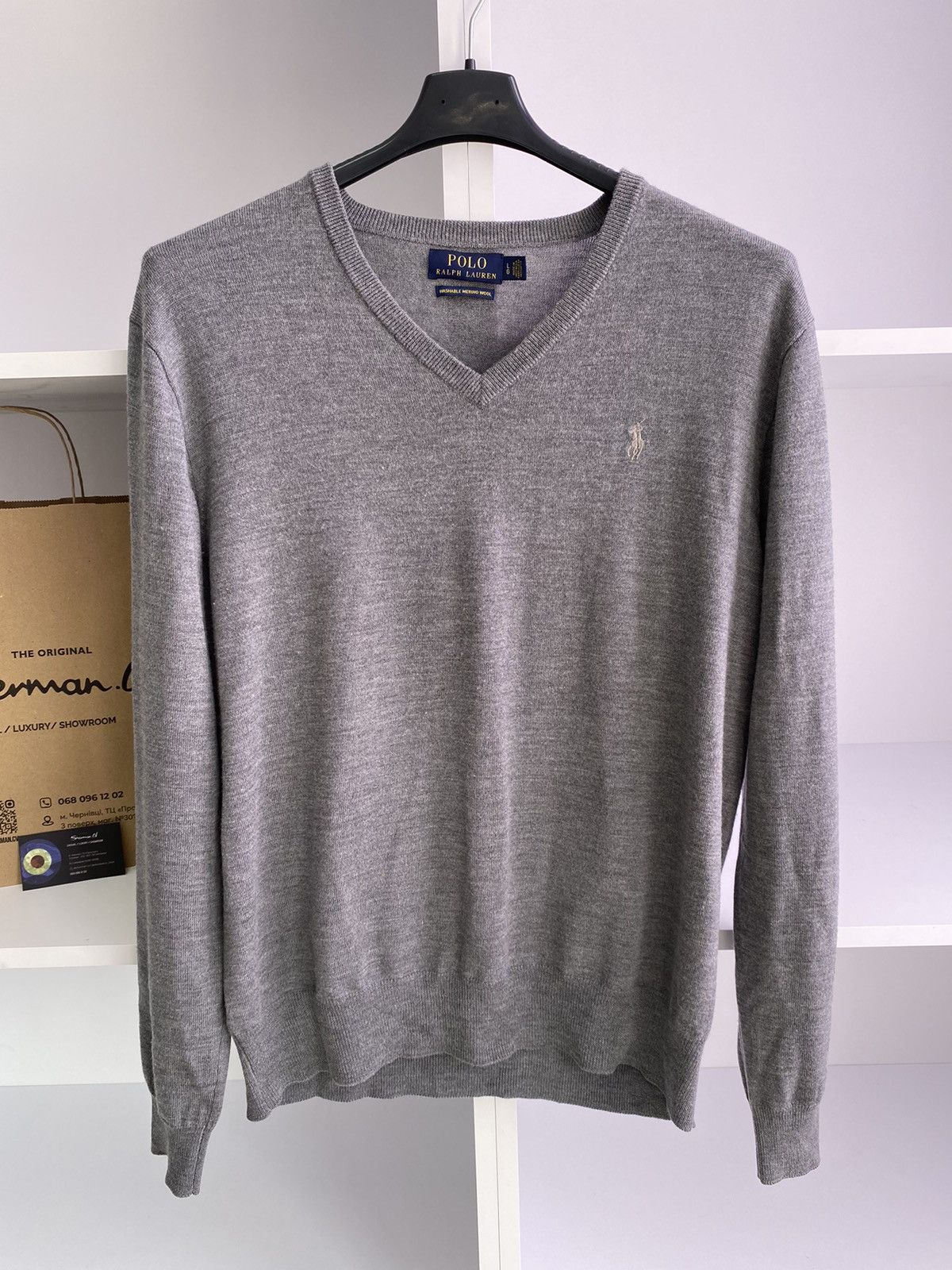 Polo Ralph Lauren Polo Ralph Lauren Grey Cashmere V-Neck Long Sleeve Sweater Size US L / EU 52-54 / 3 - 3 Thumbnail