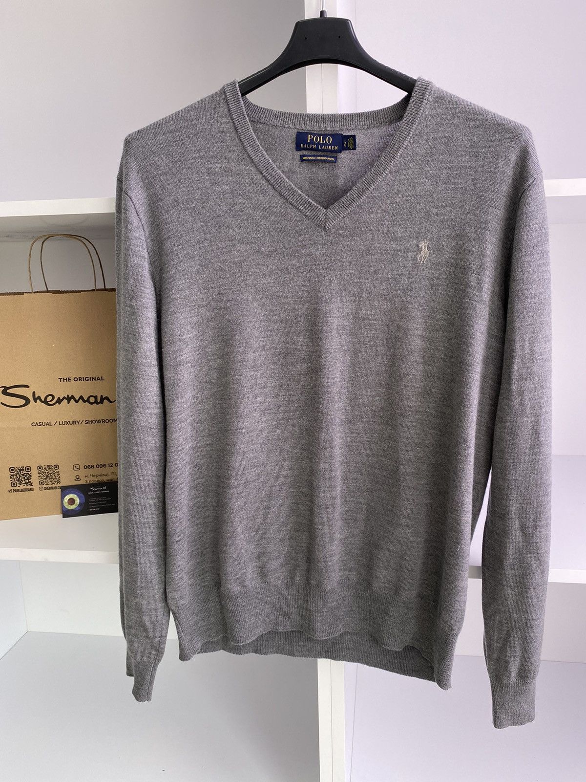 Polo Ralph Lauren Polo Ralph Lauren Grey Cashmere V-Neck Long Sleeve Sweater Size US L / EU 52-54 / 3 - 2 Thumbnail