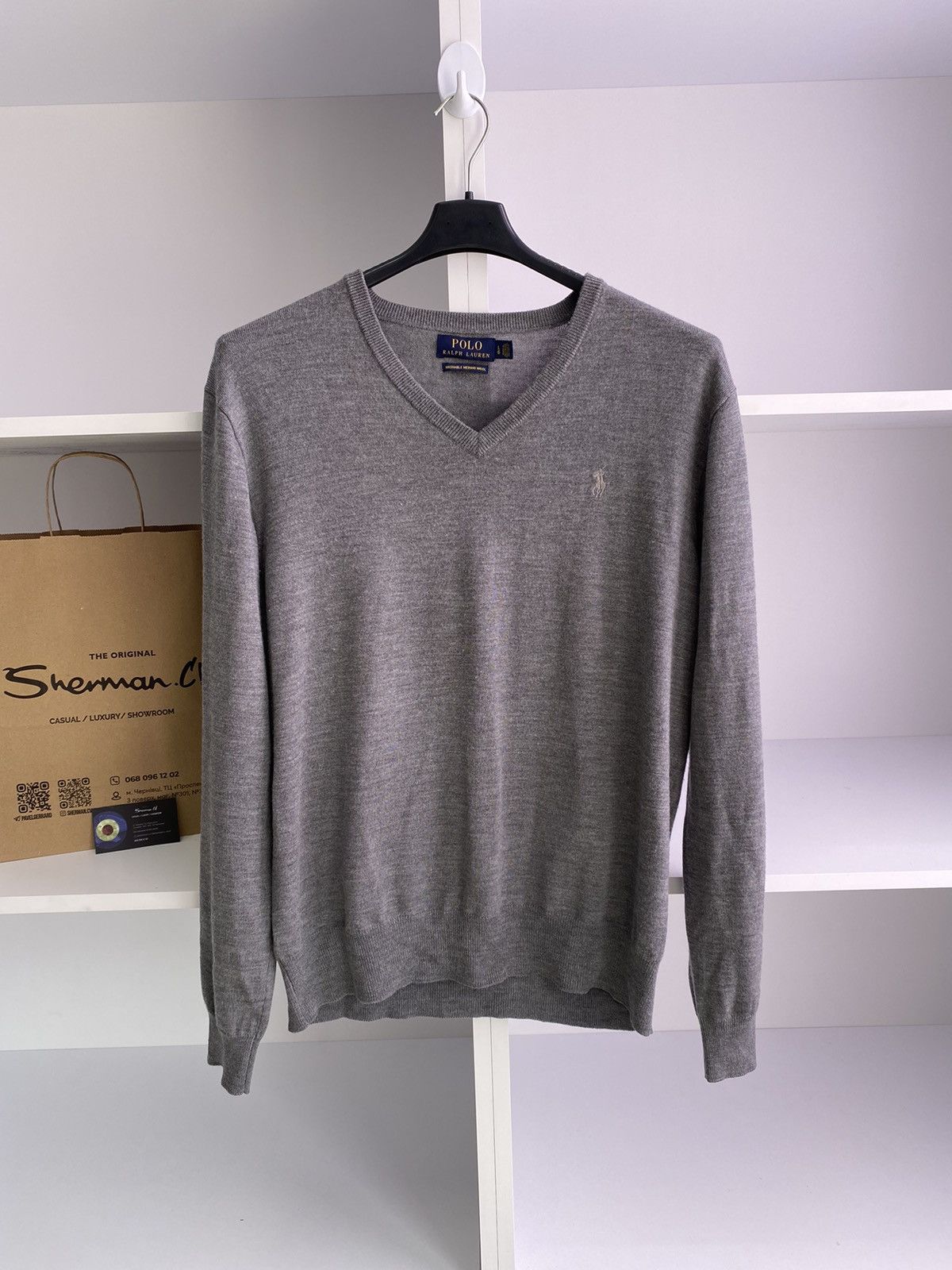 Polo Ralph Lauren Polo Ralph Lauren Grey Cashmere V-Neck Long Sleeve Sweater Size US L / EU 52-54 / 3 - 1 Thumbnail