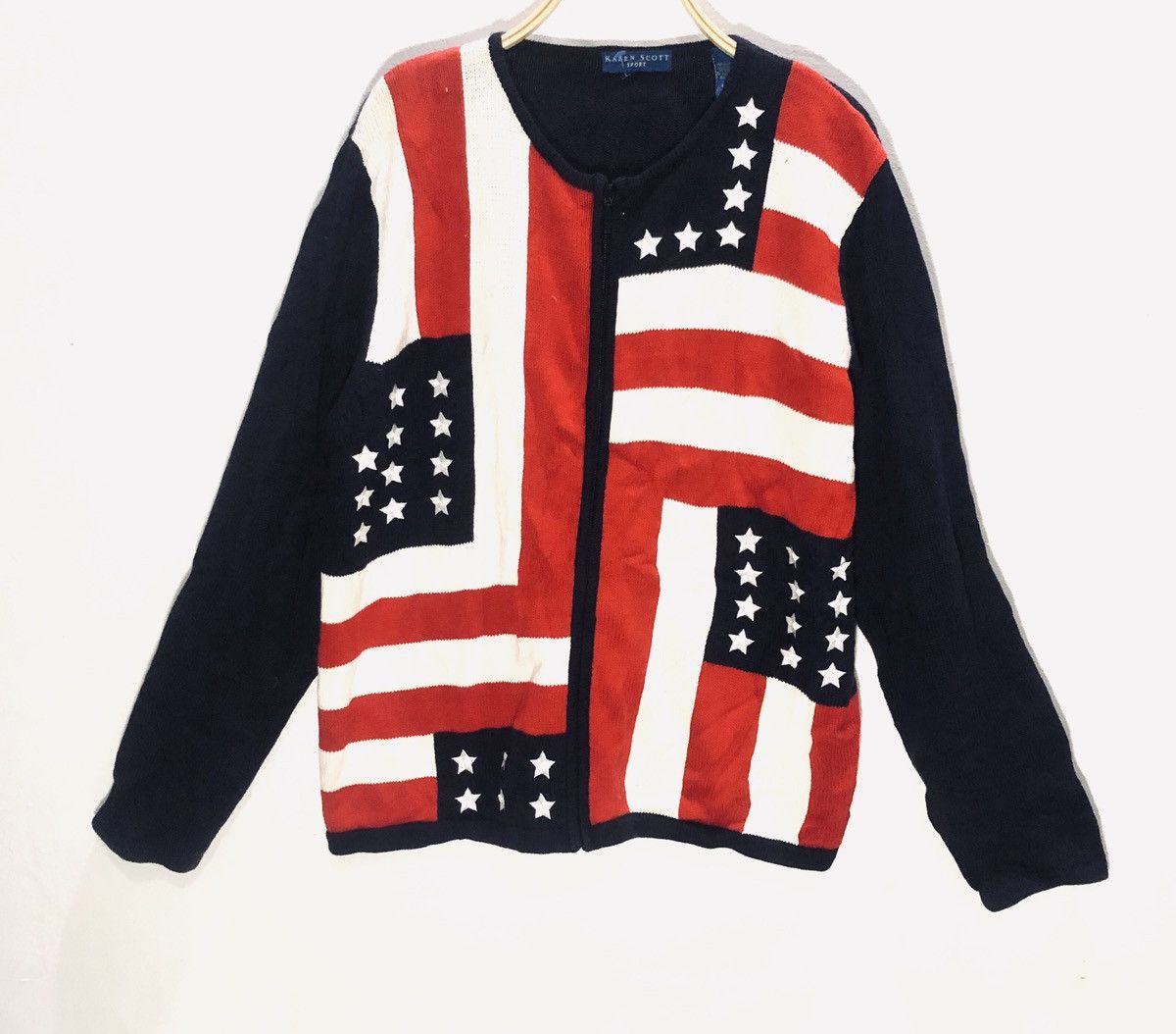 Japanese Brand × Vintage KAREN SCOTT SPORT Knitwear flag zipper sweatshirt Size US L / EU 52-54 / 3 - 1 Thumbnail
