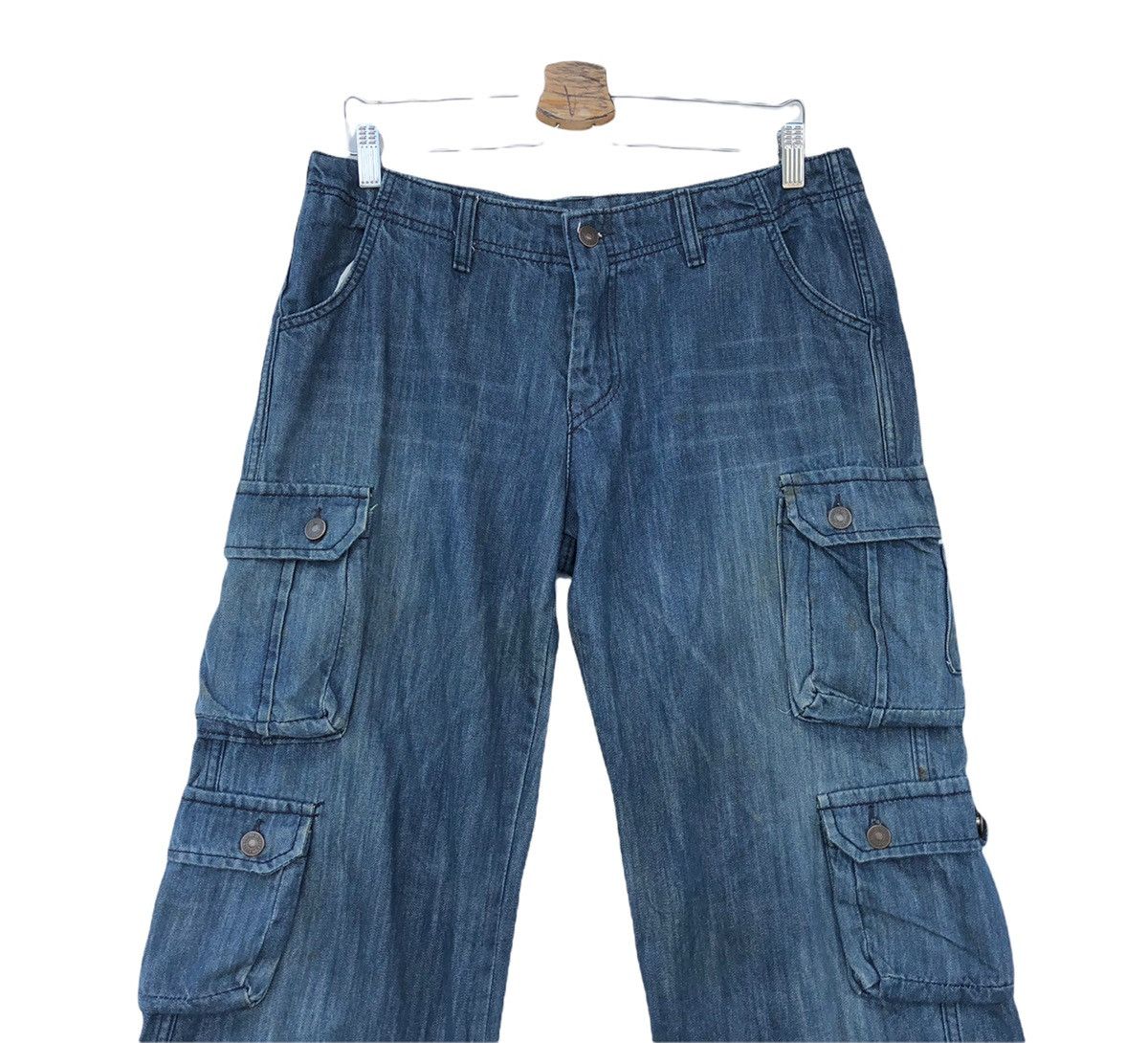 Japanese Brand 🔥🔥Japanese FR Multipocket Indigo Cargo Flare Jeans Size US 33 - 3 Thumbnail