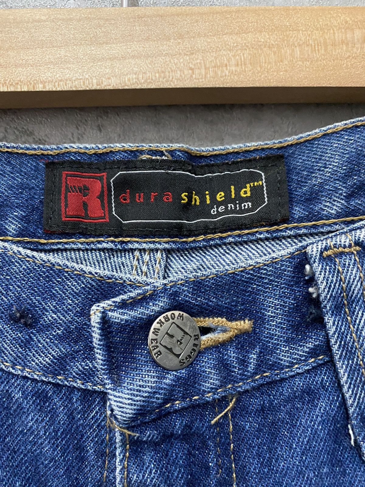 Vintage × Wrangler Vintage Trashed Wrangler Double knee Dirty Blue Denim Pants Size US 34 / EU 50 - 12 Thumbnail