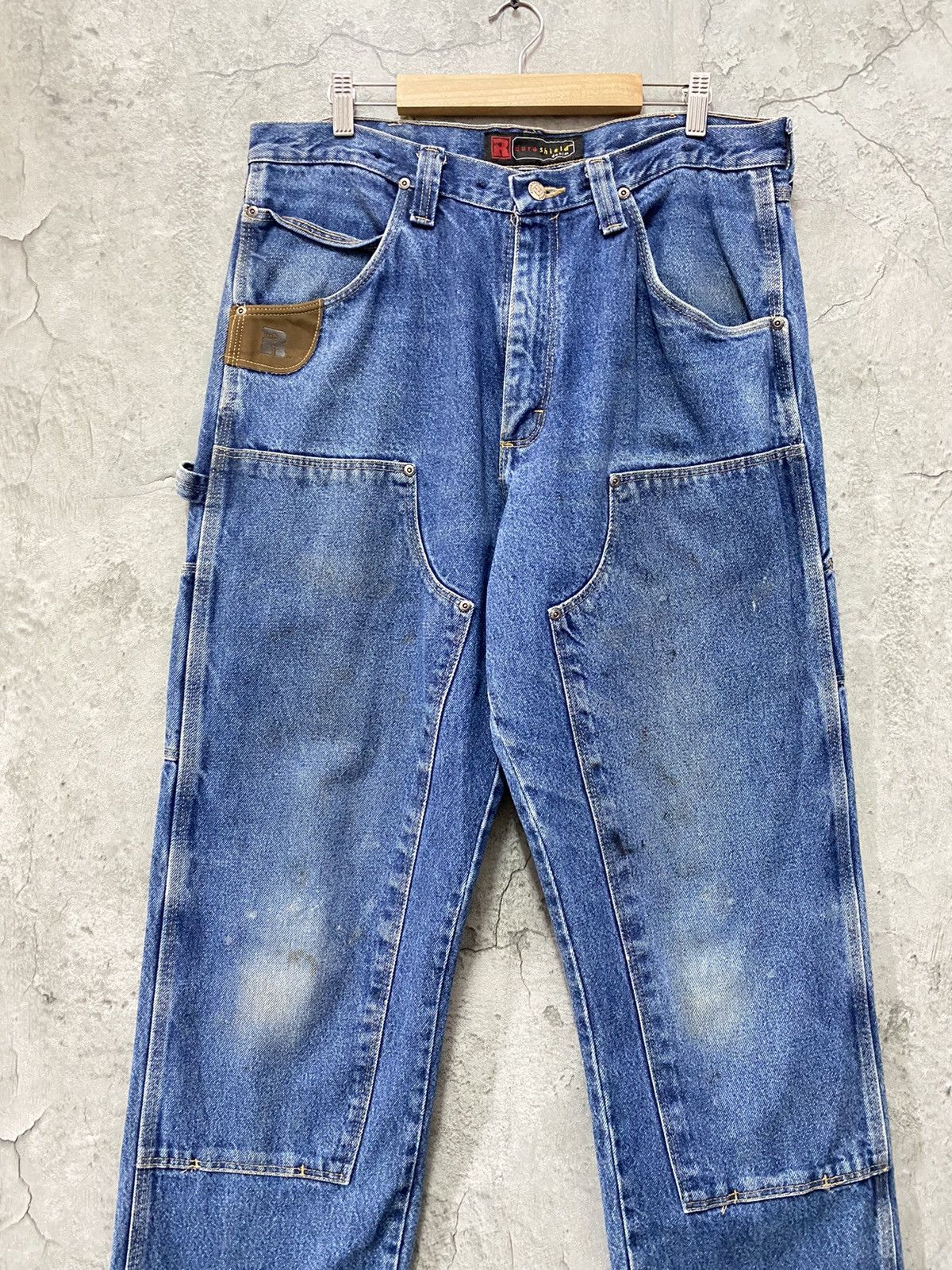 Vintage × Wrangler Vintage Trashed Wrangler Double knee Dirty Blue Denim Pants Size US 34 / EU 50 - 3 Thumbnail