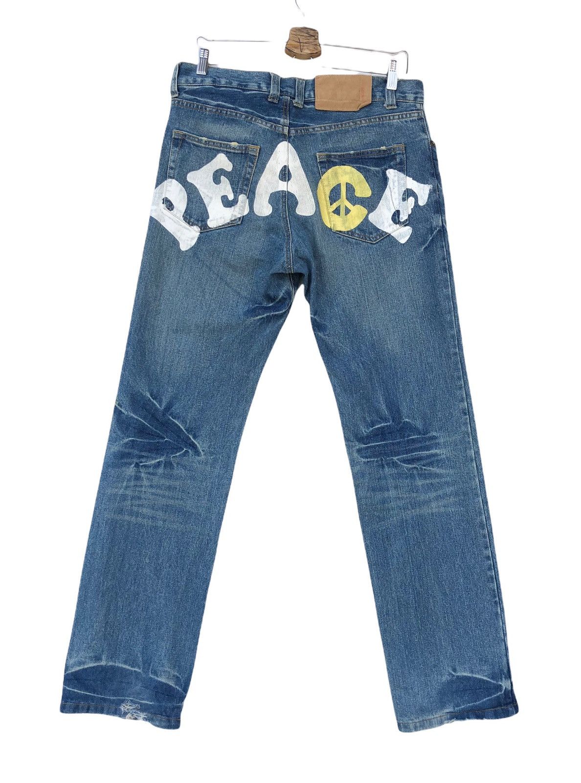 Japanese Brand 🔥🔥🔥Japanese “Peace World” Logo Denim Jeans Size US 33 - 1 Thumbnail