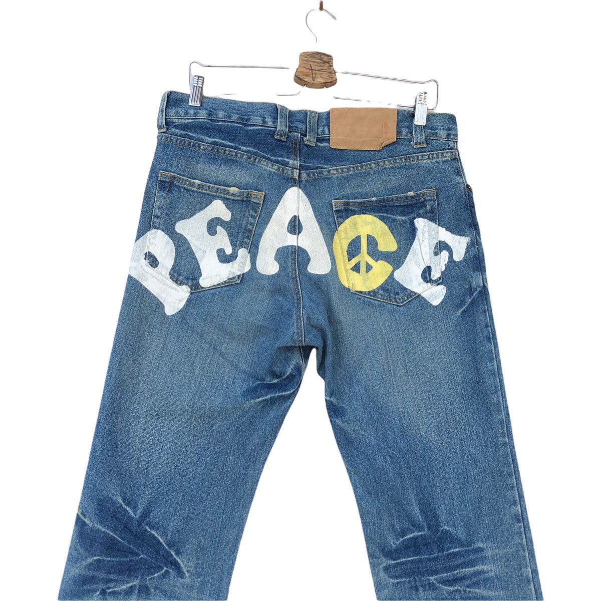 Japanese Brand 🔥🔥🔥Japanese “Peace World” Logo Denim Jeans Size US 33 - 5 Thumbnail