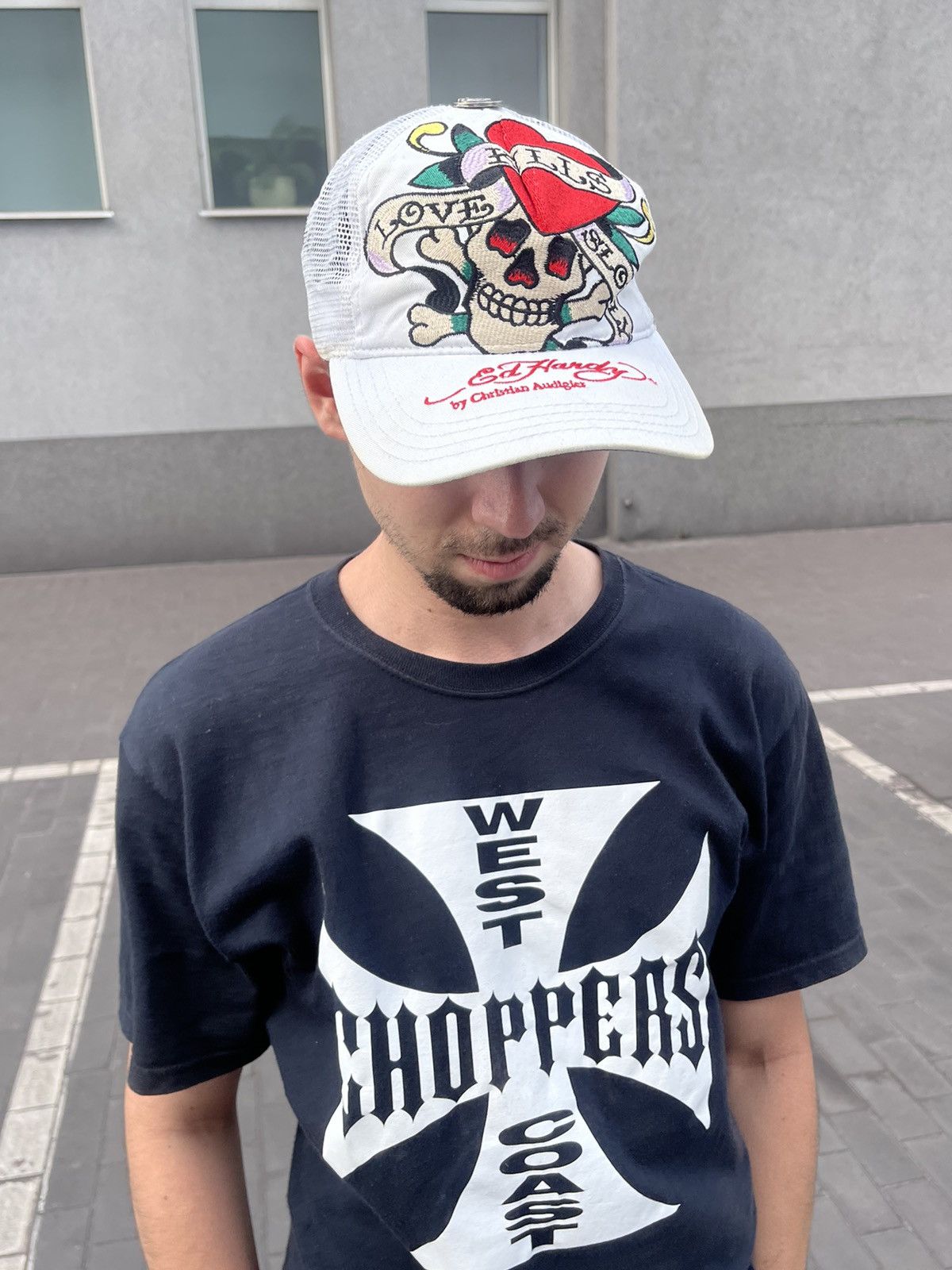 Christian Audigier Vintage Ed Hardy Christian Audigier Skull White Trucker Cap Size ONE SIZE - 2 Thumbnail