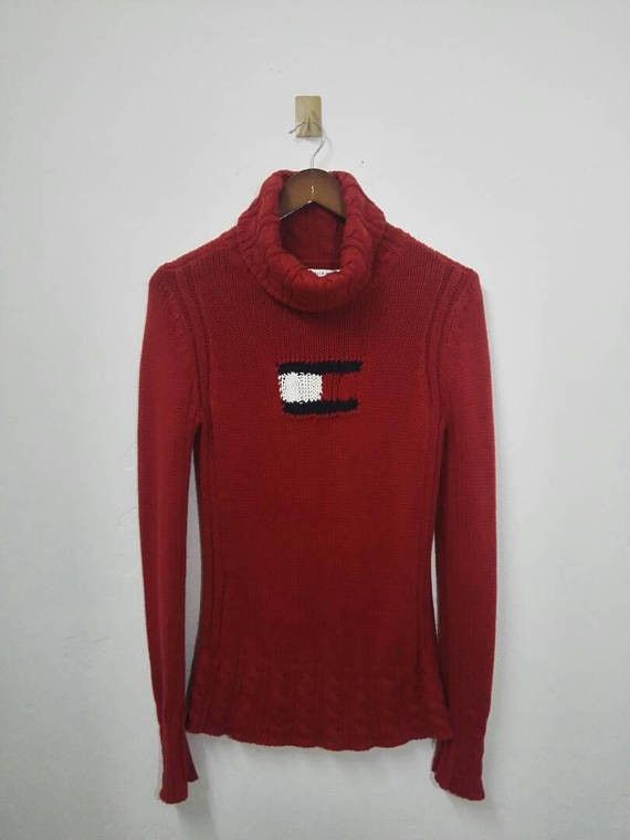 Tommy Hilfiger VTG TOMMY HILFIGER Knitwear Sweater Turtle Neck Logo Design Size US S / EU 44-46 / 1 - 1 Thumbnail