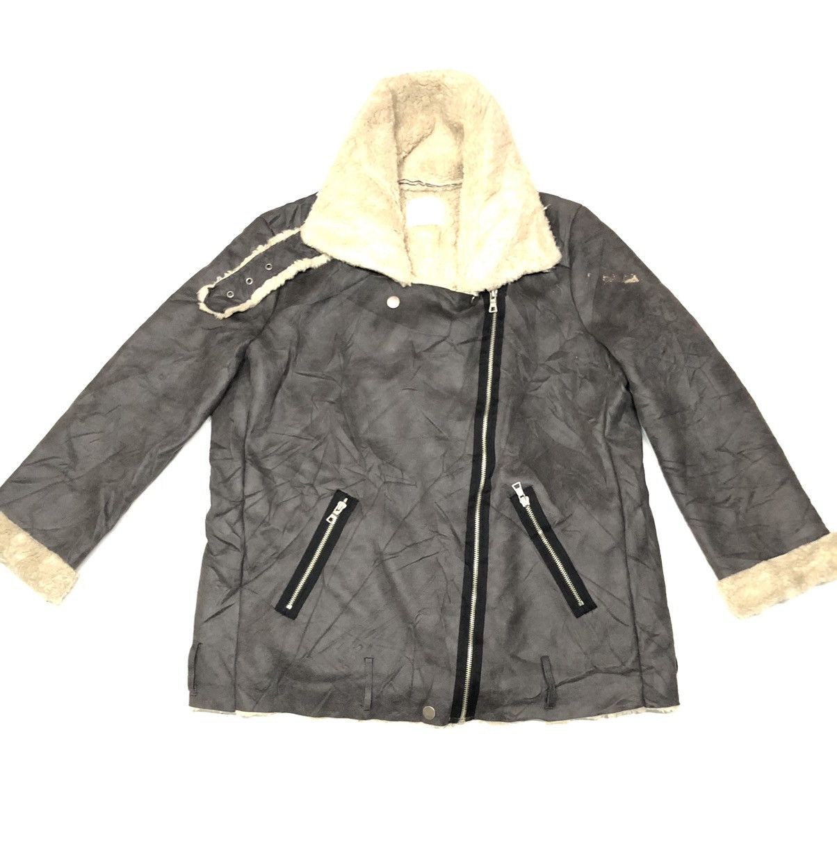 VINTAGE AMY COMPANY BELTED SHEARLING SUEDE JACKET