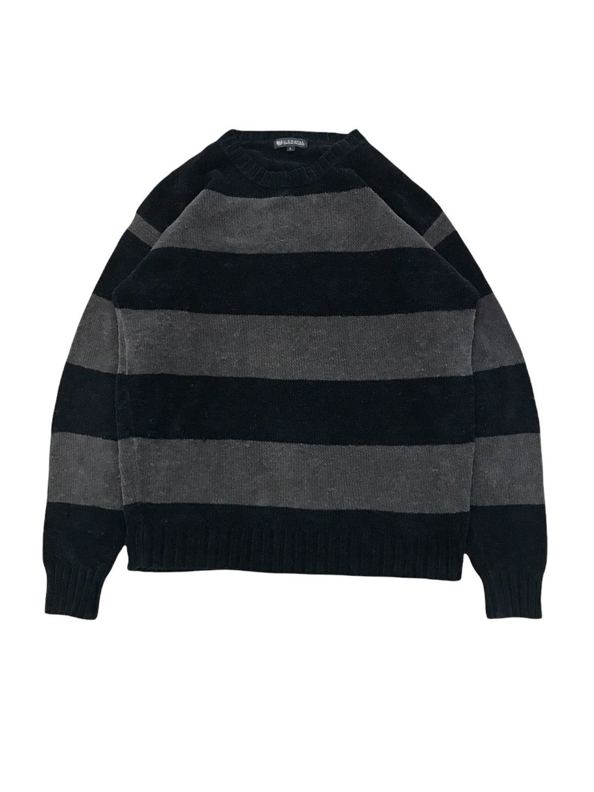 image of USN Vintage U.s Naval Stripes Hand Knit Sweater in Grey/Black, Men's (Size Medium)