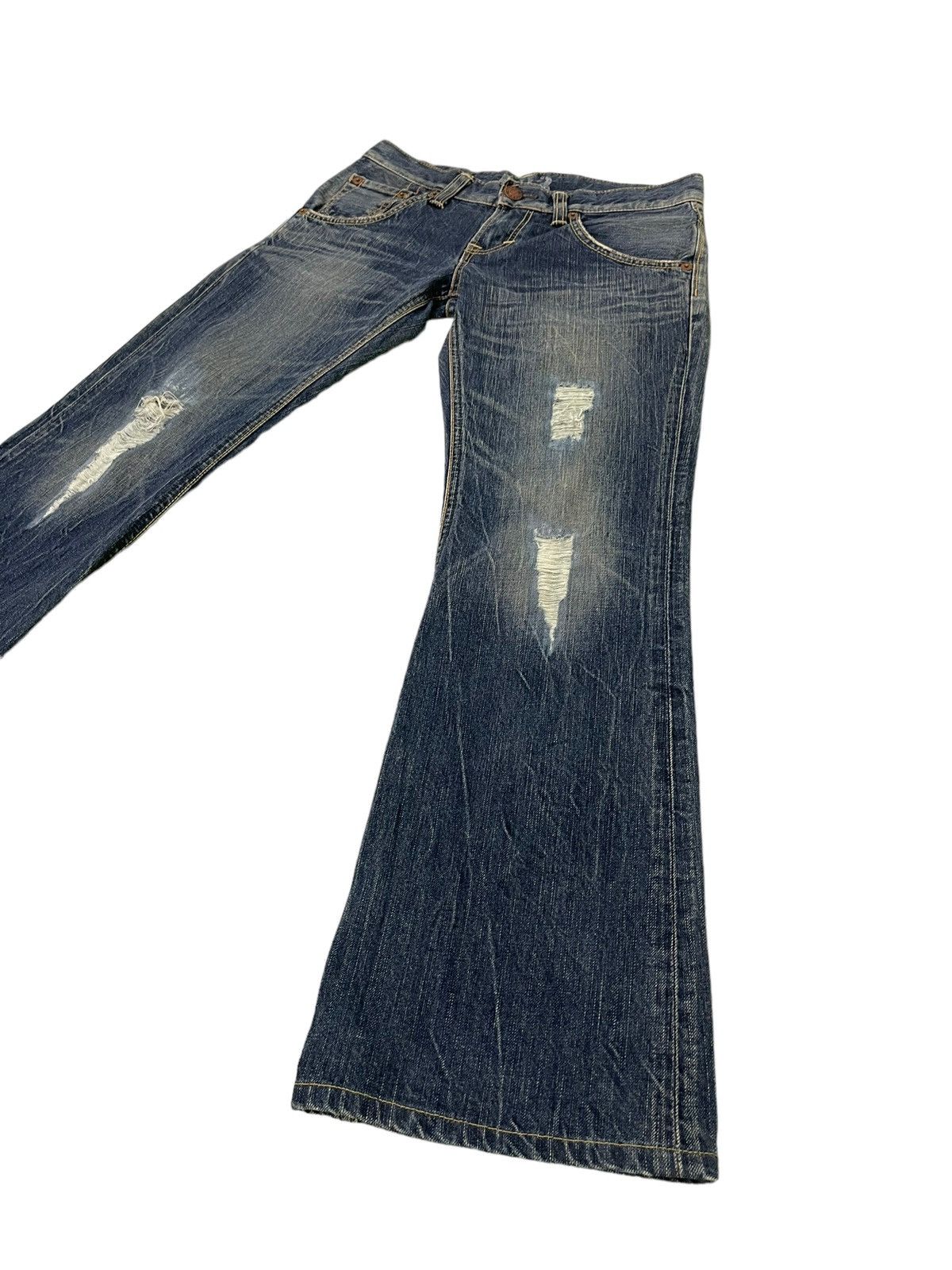 Edwin Flare Jeans Edwin Distress Denim Low Rise Boot Cut 3🟦5 Size US 30 / EU 46 - 2 Thumbnail