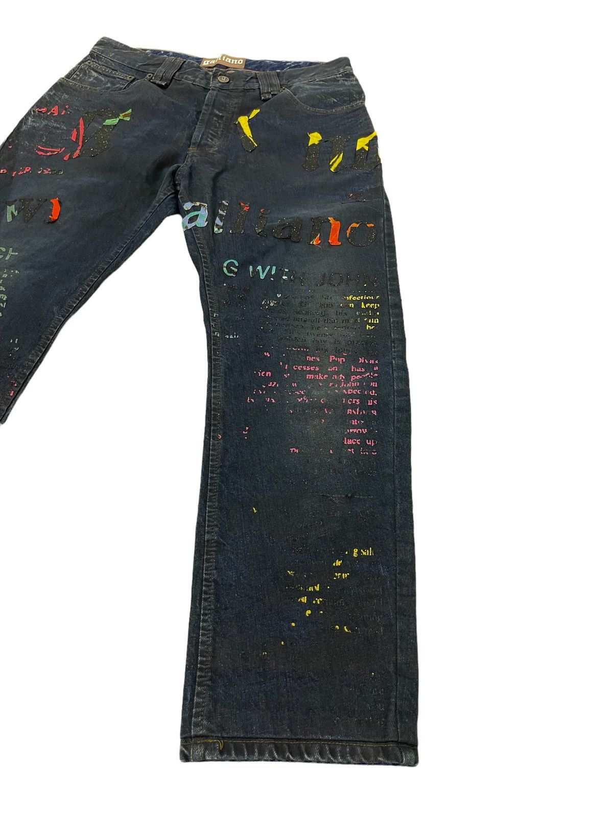John Galliano Made in Italy Galliano Newspaper Patch Jeans Regular 9🟦 Size US 33 - 3 Thumbnail