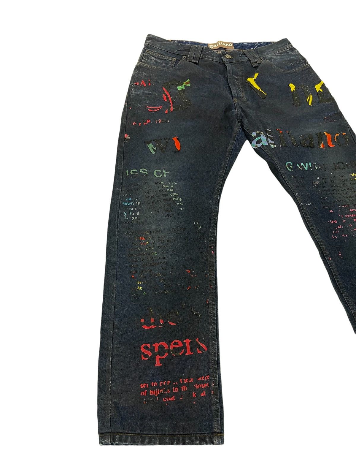 John Galliano Made in Italy Galliano Newspaper Patch Jeans Regular 9🟦 Size US 33 - 2 Thumbnail