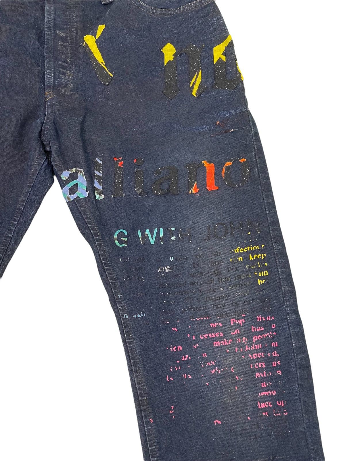 John Galliano Made in Italy Galliano Newspaper Patch Jeans Regular 9🟦 Size US 33 - 7 Thumbnail