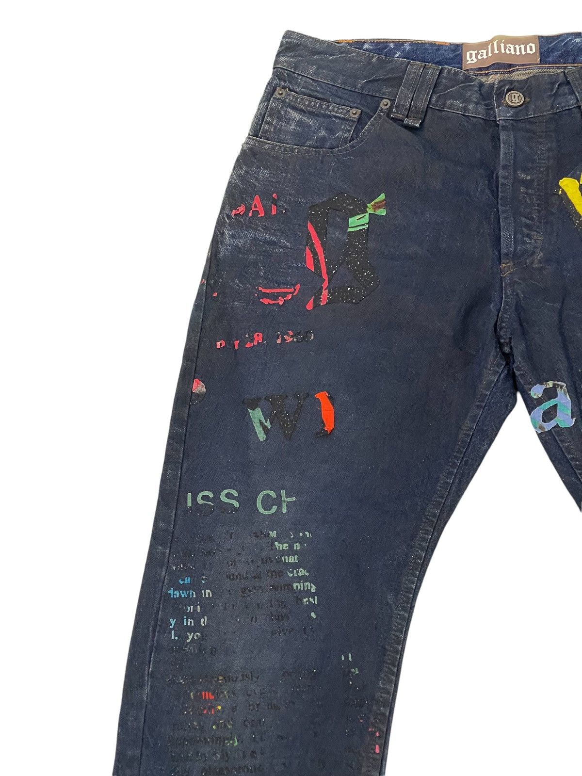 John Galliano Made in Italy Galliano Newspaper Patch Jeans Regular 9🟦 Size US 33 - 6 Thumbnail
