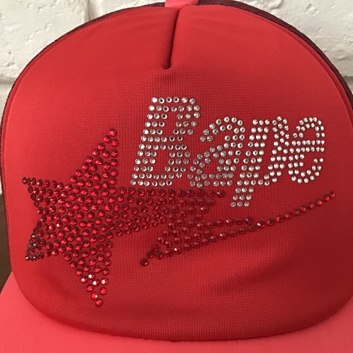 Bape × Swarovski ✨Red Swarovski✨ BAPESTA logo trucker hat cap BAPE STAR NIGO Size ONE SIZE - 2 Thumbnail
