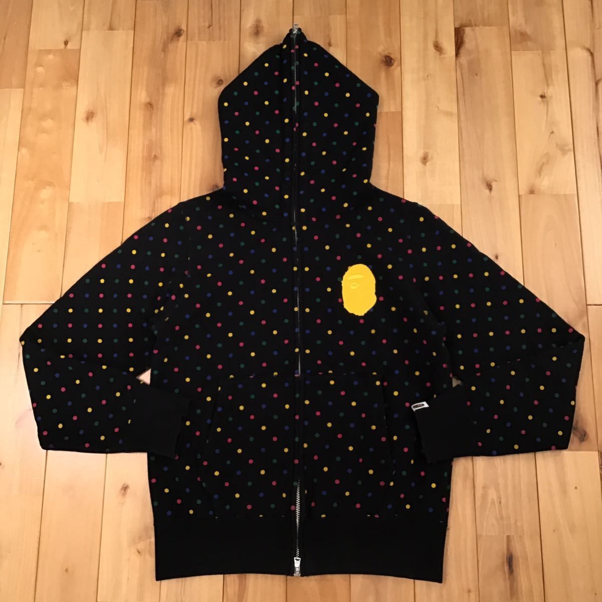 image of Multi Color Dot Bape Head Full Zip Hoodie Black, Men's (Size Small)