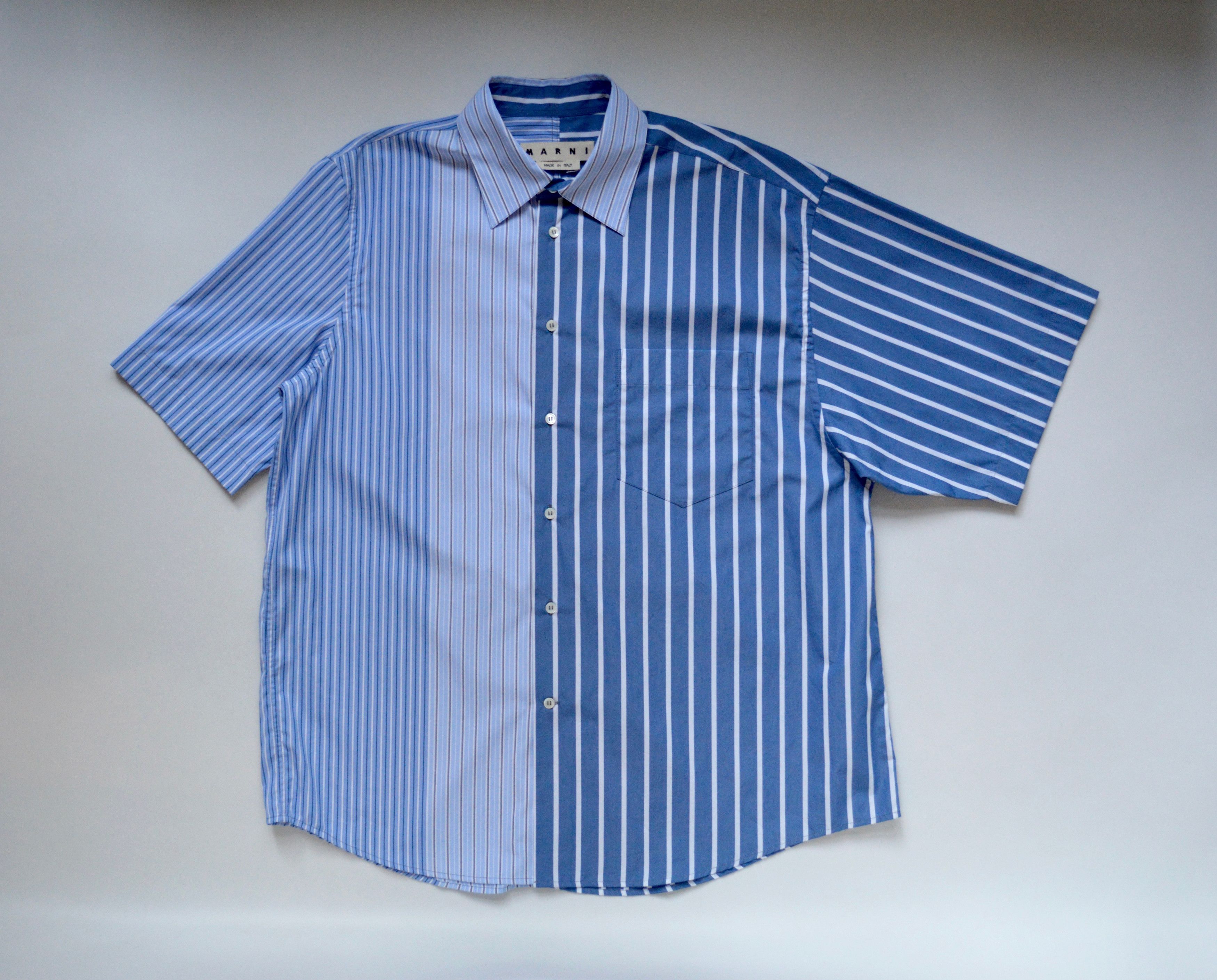 Pre-owned Marni S/s 18 Split Print Stripe Shirt In Blue