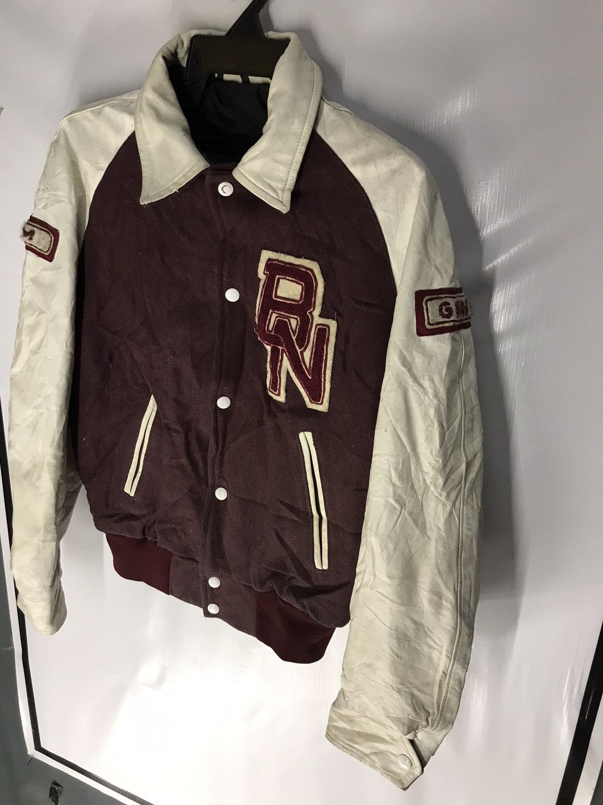 Japanese Brand × Vintage Vintage varsity leather sleeve unbrand Size US S / EU 44-46 / 1 - 3 Thumbnail