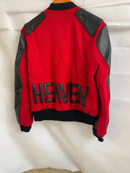 image of Saint Laurent Paris “Heaven” Teddy Bomber Jacket In Red Wool & Black Leather in Black/Red (Size Med
