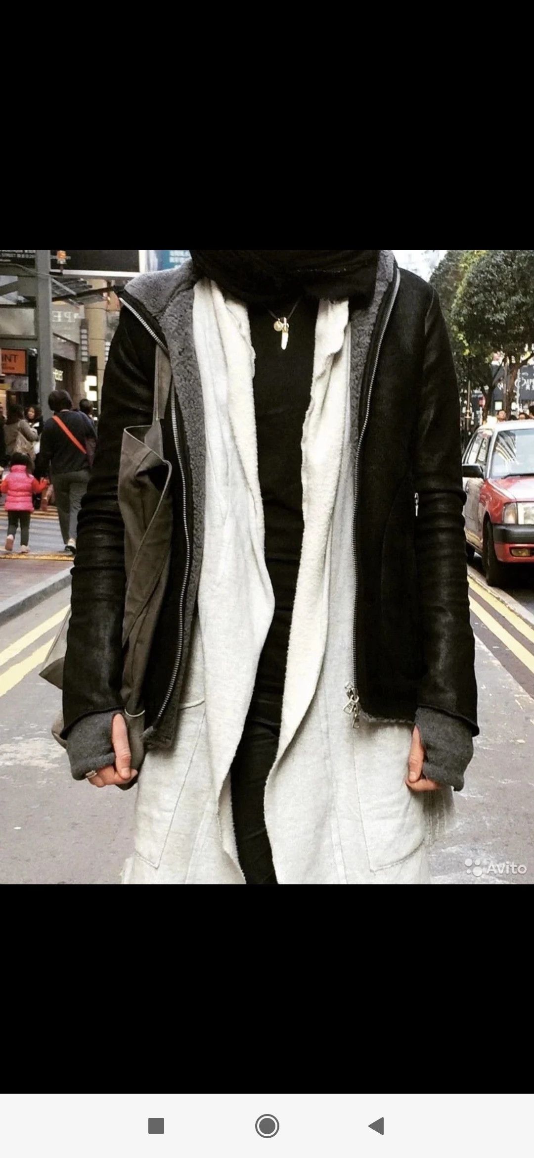 Mixed leather/shearling hooded coat.like Rick Owens