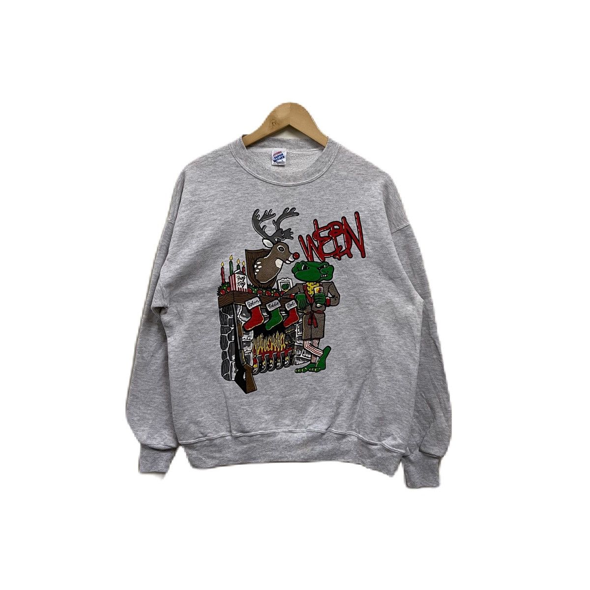 Vintage Vintage 90s WEBN cincinnati radio frog christmas sweatshirt Size US L / EU 52-54 / 3 - 1 Thumbnail