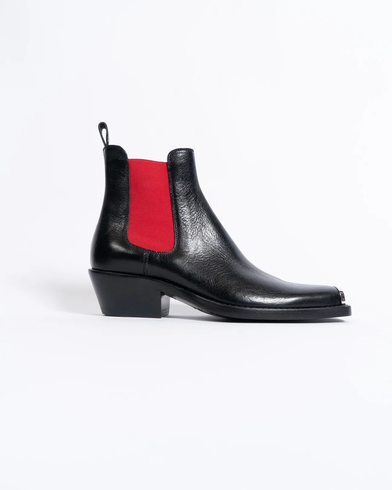 image of Calvin Klein 205W39Nyc x Raf Simons Fw17 Red Contrast Metal Toe Cap Boots in Black, Men's
