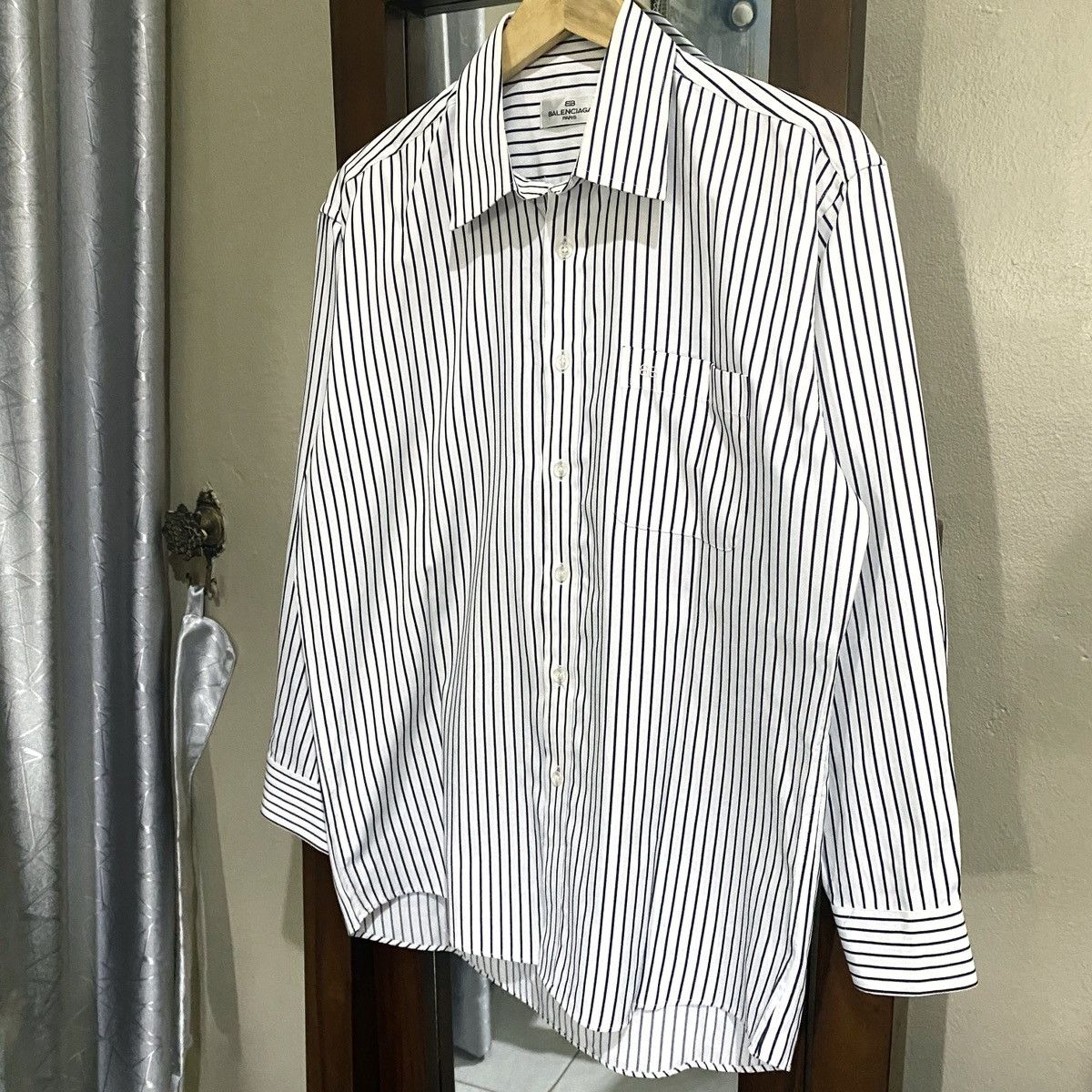 image of Balenciaga Button Up Shirts in Stripe, Men's (Size Large)