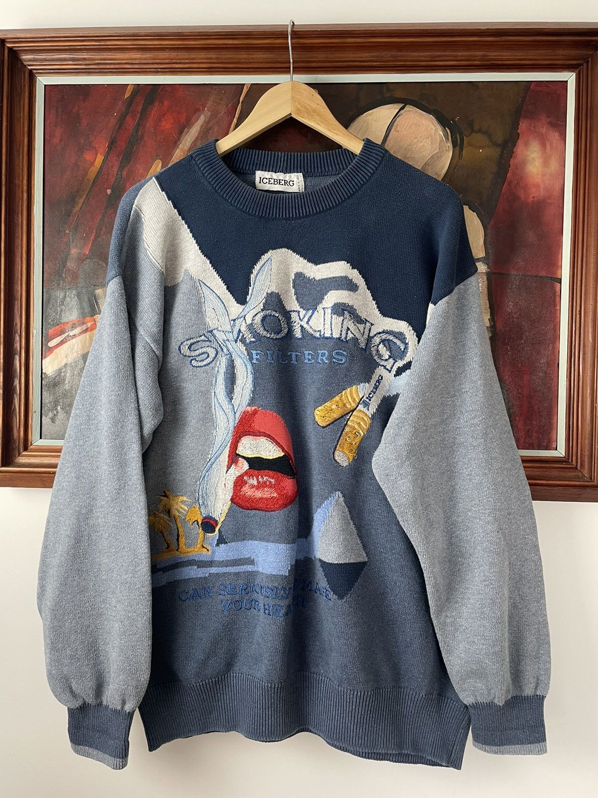 Vintage ICEBERG HISTORY SWEATER KNIT 1992 VINTAGE SMOKING FILTERS Grailed