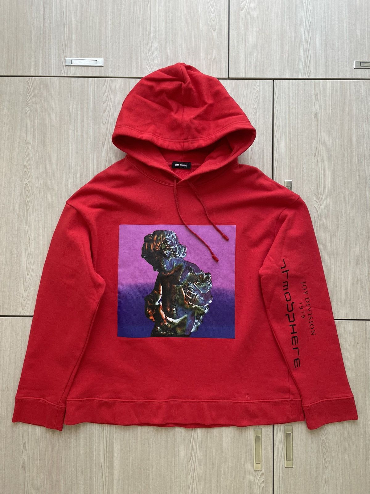 image of Raf Simons Ss18 New Order/joy Division Technique Hoodie in Red, Men's (Size Small)